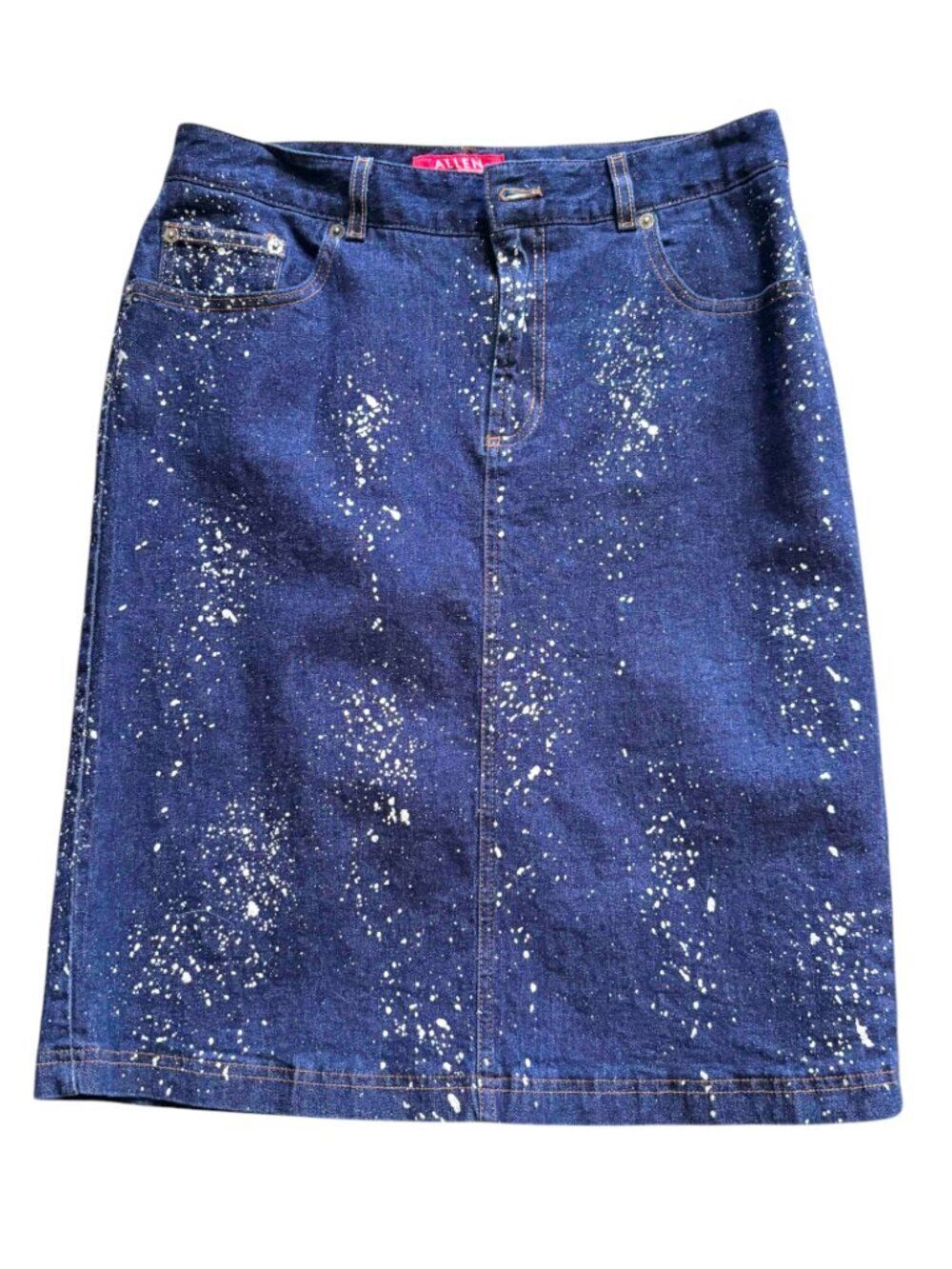 ALLEN BY ABS Denim Skirt | Size 10 | Metallic Silver Speckle